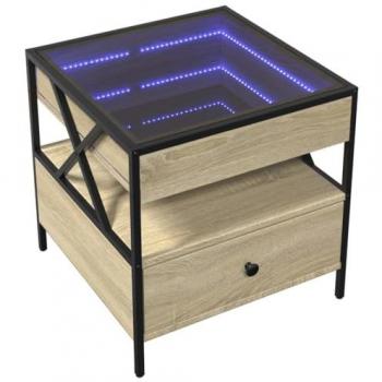 Mesa de centro con Infinity LED roble Sonoma 50x50x51 cm, color marrón, incluye patas de metal