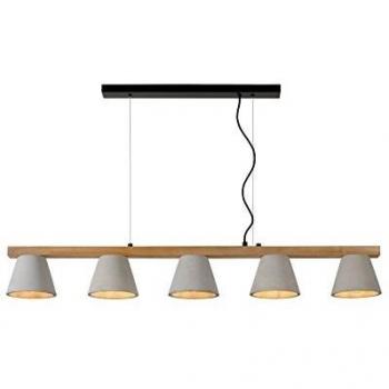 Lámpara Colgante Escandinava Possio 5xE14 en Madera Clara y Acabado de Concreto
