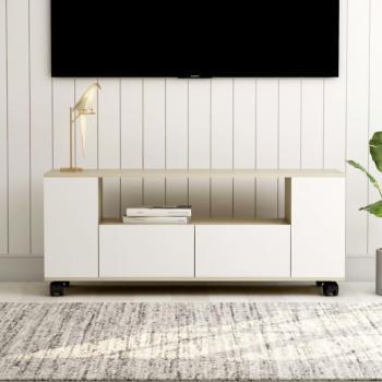Mueble para TV de madera contrachapada 120x35x48 cm en color blanco y roble