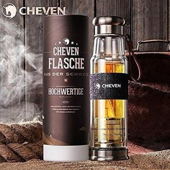 cheven vaso con infusor de té de cristal y botella de agua con aislamiento de doble pared de vidrio de borosilicato con tapa de acero inoxidable a prueba de vertidos y strainerstylish Denim - Funda y funda de viaje, 350 ml