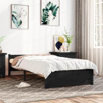 Estructura de cama individual madera maciza negra 75x190 cm