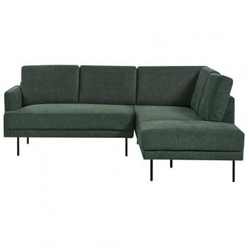 Sofá Esquinero Izquierdo Moderno Tapizado 4 Plazas Tela Verde Oscuro con Patas de Metal y Respaldo Acolchado