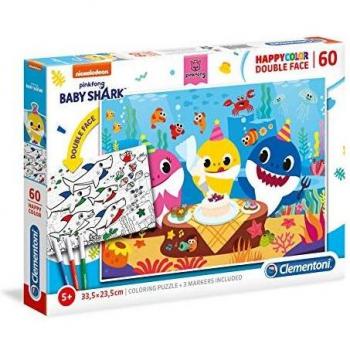 Clementoni- PZL 60 Baby Shark Coloring Puzzle Infantil, Multicolor