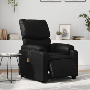 Sillón de masaje reclinable eléctrico de cuero sintético negro vidaXL