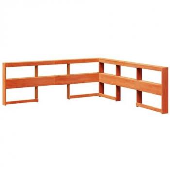 Cabecero de cama estantería en forma de L 180 cm madera maciza de pino marrón encerado