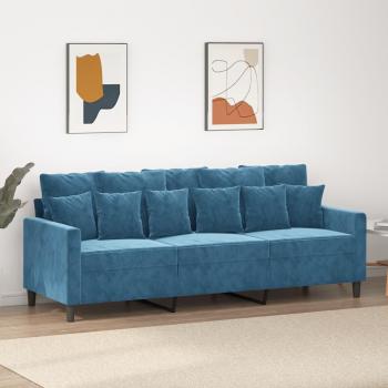 Sofá 3 plazas terciopelo azul 180 cm
