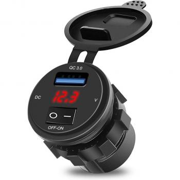 Cargador USB 3.0 de Carga Rápida para Coche y Motocicleta con Interruptor ON-OFF y Pantalla Digital Voltímetro LED