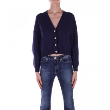 Liu Jo Women's Blue Long Sleeve V-Neck Open Knit Cardigan with Bead Details
