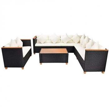 6-Piece Black Poly Rattan Garden Lounge Set with Cushions