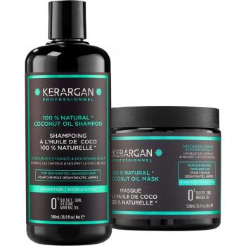 Kerargan - Champú y Mascarilla Hidratante con Aceite de Coco y Argán para Cabello Seco - Sin Sulfato, Parabeno, Silicona - 2x500 ml