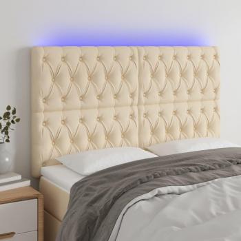 Cabecero con Luces LED de Tela Crema 160x7x118/128 cm