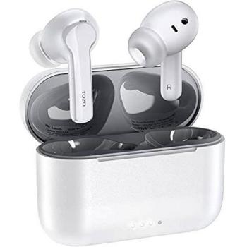 TOZO NC2 Auriculares Híbridos Inalámbricos con Cancelación Activa de Ruido, Detección In-Ear 5.2 Impermeable IPX6 Bluetooth, Auriculares Inmersivos de Graves Profundos Premium Blanco