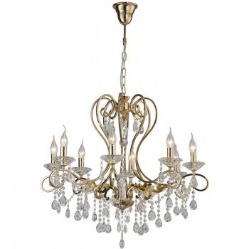Lámpara colgante de techo Vela 8 Bulbs en oro francés y cristal