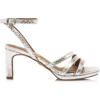 Mariamare Mujer Sandalias Loren 68375 Plata - Altura Tacón 6cm con Tiras Finas, Hebilla al Tobillo y Puntera Redonda