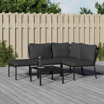 vidaXL 5-Piece Steel Garden Lounge Set with Grey Cushions