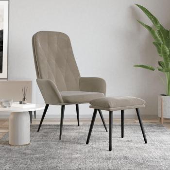Sillón relax con reposapiés gris claro en terciopelo