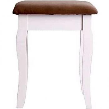 Lastdeco Taburete Reposapies Salon o Dormitorio. Banco 4 Patas Madera Tapizada Acolchada. Puff o Asiento Zapatos. Color Marron y Blanco. Estilo Nordico. 36 x 30 x 44 cm.