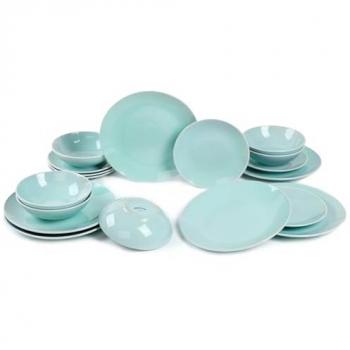 Vajilla de Cerámica Santa Elena 18 Piezas Modelo Sol - Color Verde - Servicio para 6 Personas - Resistente a Manchas y Arañazos - Apta para Lavavajillas y Microondas - Diseño Ergonómico