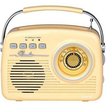LAUSON-LM Radio Vintage ANALOGICA con Altavoz Bluetooth AUXIN Lector USB/SD BATERIA Recargable/Red Color Crema
