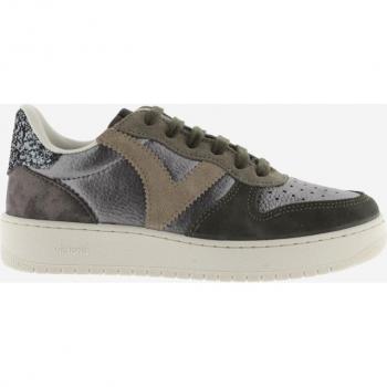 Zapatillas Deportivas Metalizadas de Mujer Victoria Madrid con Piezas de Serraje y Trasera de Glitter
