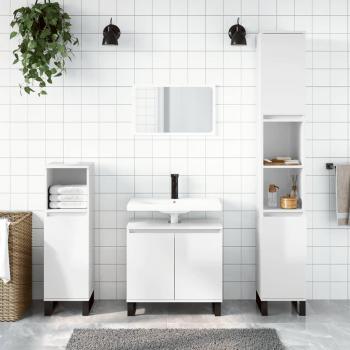 Set de Muebles de Baño 3 Piezas Blanco Brillo en Madera Multicapa