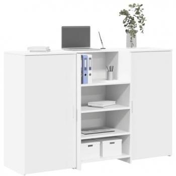 Modern White Reception Desk - 155x50x103.5 cm Engineered Wood with Storage Cabinets