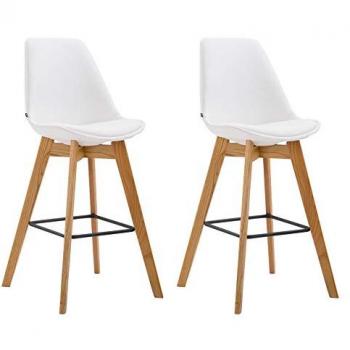 Set de 2 Taburetes Metz en Simil Cuero Blanco Natural con Base de Madera y Reposapiés