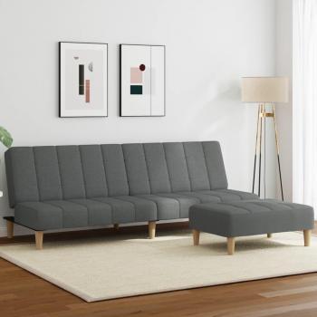 Sofá Cama de 2 Plazas con Taburete en Tela Gris Oscuro