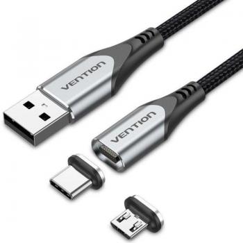 Cable de carga magnético USB tipo-C con adaptador microUSB Vention CQMHF/USB macho/USB tipo-C macho - microUSB macho