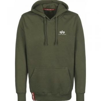 Alpha Industries Basic Small Logo Hoodie - Dark Olive, Men's Regular Fit