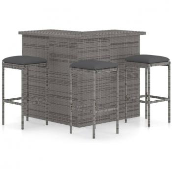 4-Piece Grey Poly Rattan Garden Bar Set with Cushions
