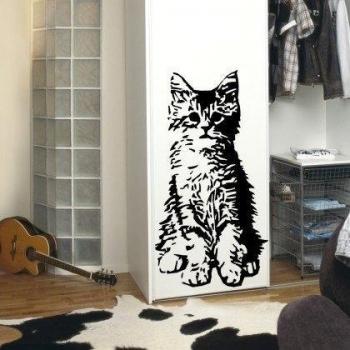 INDIGOS Vinilo Decorativo para Pared W522 80x41cm Lindo Gato, Blanco, 80x8x41 cm