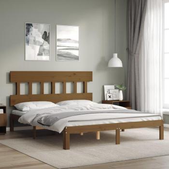 Cama solar con cabecero ámbar 160x200 cm madera maciza y estructura de cama con cabecero madera marrón miel 160x200 cm Vidaxl Marrón