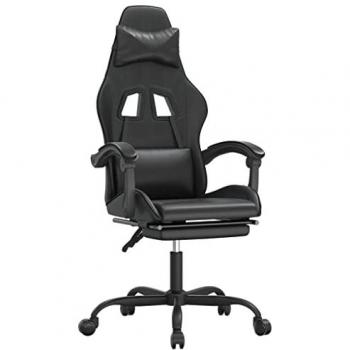 Silla gaming con reposapiés cuero sintético negro, asiento ergonómico, reposabrazos ajustables, ruedas giratorias, altura ajustable, diseño profesional para oficina