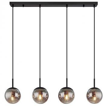 Lámpara colgante Samos de cristal, 90 cm, gris humo, 4 luces