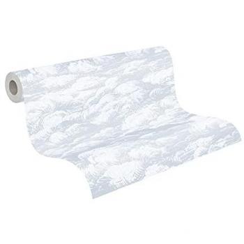 Papel Pintado Vlies Jungle Chic - Diseño 3D de Nubes en Azul, Gris y Blanco para Habitaciones Infantiles y Modernas (0.53 x 10.05 m)