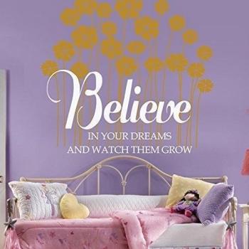 Believe In Your Dream y verlos crecer Inspirational Motivational adhesivo para pared pared Clovers adhesivo de pared mural de vinilo dormitorio Wall Art Decor, vinilo, Custom, 45x48