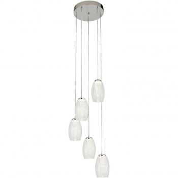 Lámpara colgante Cyclone 5 bombillas vidrio acrílico acero dulce cromo transparente 27W 3000K