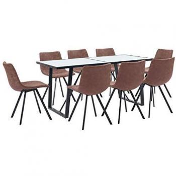 vidaXL Juego de Comedor 9 Piezas Cuero Sintético Mobiliario Decoración Interior Casa Hogar Robusto Duradero Resistente Funcional Práctico Útil Marrón