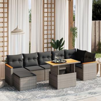 8-Piece Grey Poly Rattan Garden Sofa Set with Cushions
