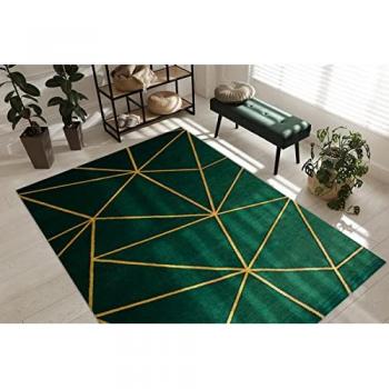 Alfombra Exclusiva Emerald Glamour Geométrica Verde Botella/Oro 120x170 cm