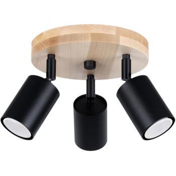 Plafón escandinavo Verdo de 3 focos GU10 en madera y metal negro, longitud 33 cm