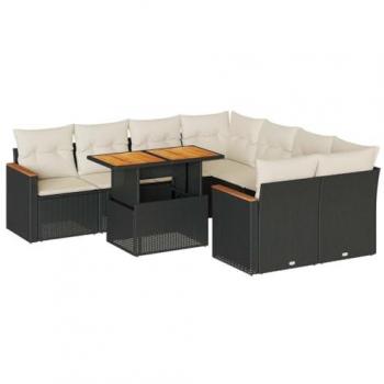 vidaXL 9 Piece Garden Sofa Set with Cushions Black Poly Rattan Acacia