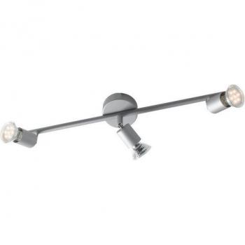 Foco barra Spot 3 bombillas Metal Plata con 3 luces LED orientables, 400lm de luminosidad, temperatura de color de 2700K y dimensiones de 55x15cm