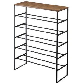Yamazaki Gabinete de zapatos de 6 coronas, estante para zapatos con 5 niveles, madera y metal negro Torre - L66 cm