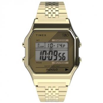 Timex T80 Gold Digital Watch - Unisex Stainless Steel Bracelet