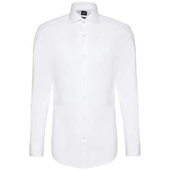 BOSS Slim Fit White Business Shirt with Shark Collar Model 'Hank', Size 38