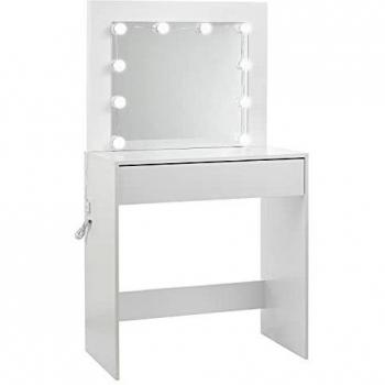 EUGAD Mesa de Tocador con Iluminación LED Tocador Moderno Cosmético con 12 Lámparas Escritorio con Espejo Mesa de Maquillaje 80x40x140cm Blanco 0019SZT