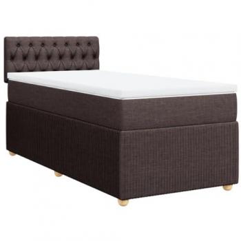 Cama box spring suave con colchón de tela marrón oscuro 100x200 cm