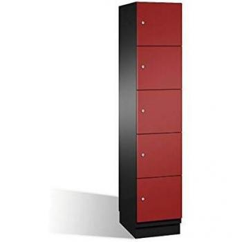 Armario de Compartimentos Bajo Llave Cambio C+P - 5 Compartimentos, Puertas de Acero, Color Negro/Rojo Rubí, Dimensiones B 400 mm